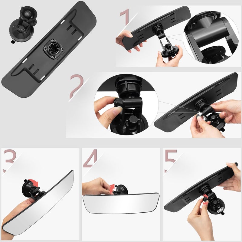 LECAMEBOR Rear View Mirror Universal Anti-glare HD Adjustable Car Panoramic Rear View Mirror with Suction Cup(Widen the Field of View-Sector/Trapezoid/Rounded Rectangle) - Image 4